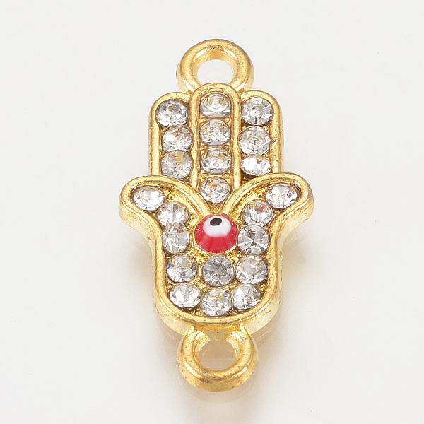 

PandaHall Alloy Rhinestone Links connectors, Cadmium Free & Lead Free, Hamsa Hand/Hand of Fatima/Hand of Miriam with Evil Eye, Red, Golden...
