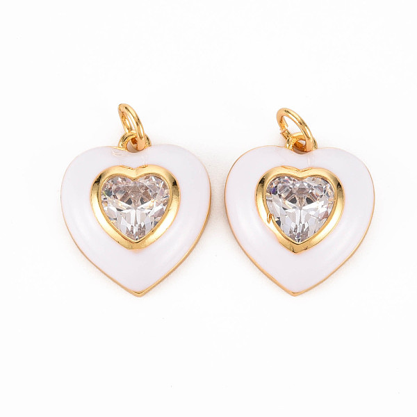

PandaHall Brass Enamel Pendants, with Clear Cubic Zirconia and Jump Ring, Nickel Free, Real 16K Gold Plated, Heart, White, 17.5x15.5x4.5mm...