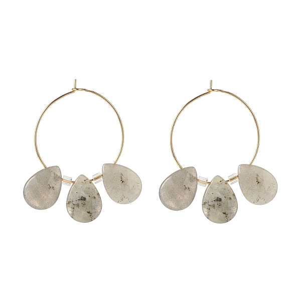 

PandaHall Natural Labradorite Teardrop Beaded Hoop Earrings, Gemstone Earrings for Women, Brass Jewelry, Golden, 47x41x4.6mm, Pin: 0.7mm...