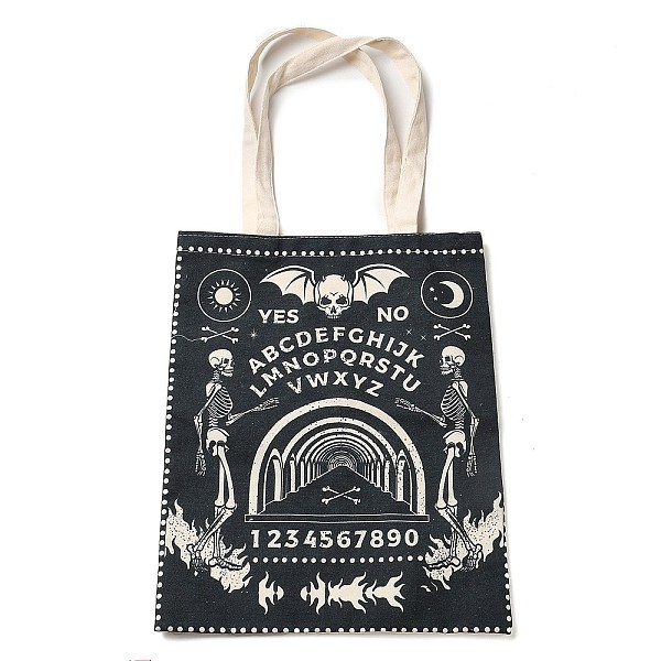

PandaHall Printed Canvas Women's Tote Bags, with Handle, Shoulder Bags for Shopping, Rectangle, Halloween, Talking Board, Skull, 61cm Cloth..., Black