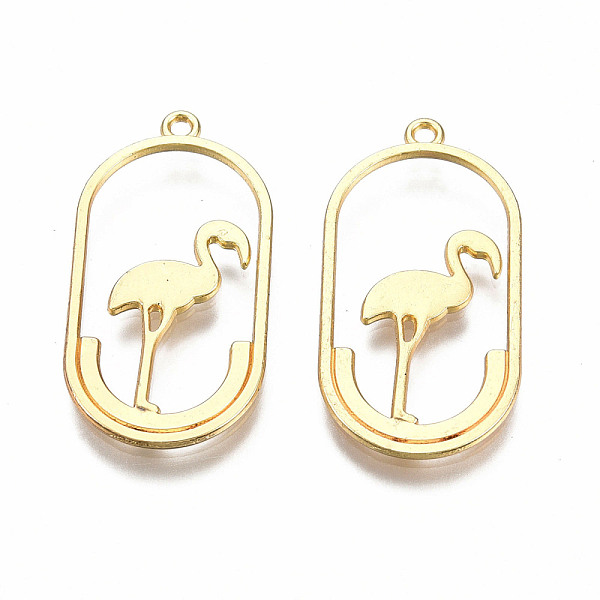 

PandaHall Rack Plating Alloy Pendants, Cadmium Free & Lead Free, Hollow, Oval with Ostrich, Light Gold, 30.5x15.5x1mm, Hole: 1.5mm Alloy...