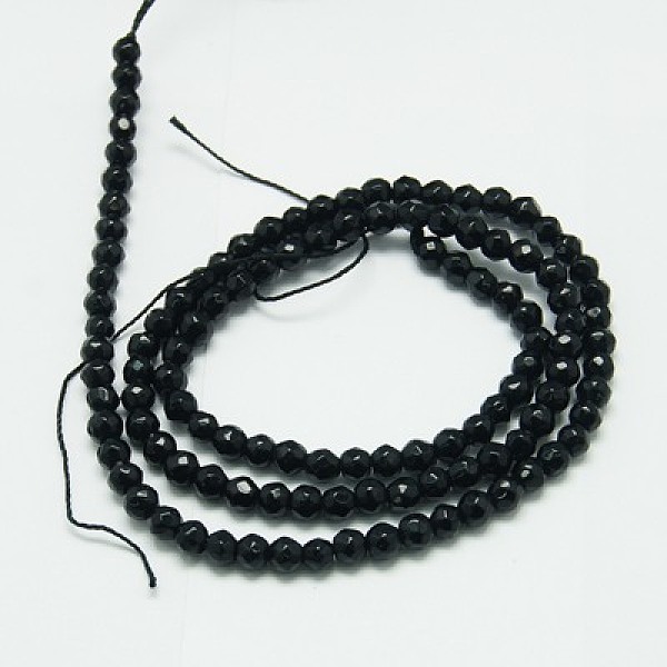 

PandaHall Natural Black Onyx Beads Strands, Dyed, Faceted, Round, 3mm, Hole: 1mm Black Onyx Round
