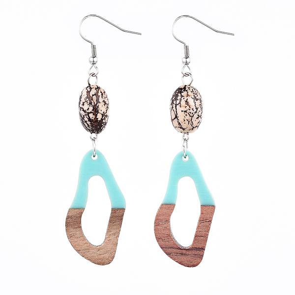

PandaHall Resin & Wood Dangle Earrings, with Natural Bodhi Wood Bead and 316 Surgical Stainless Steel Earring Hooks, Twisted Oval, Deep Sky..., Blue