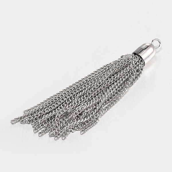 

PandaHall Brass Curb Chain Tassel Big Pendants, Platinum, 59x6mm, Hole: 3mm Brass