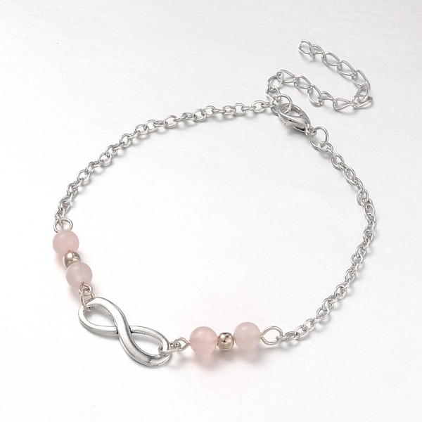 

PandaHall Fashion Tibetan Style Alloy Infinity Anklets, with Rose Quartz Beads, Zinc Alloy Lobster Claw Clasps and Iron Chains, Antique...