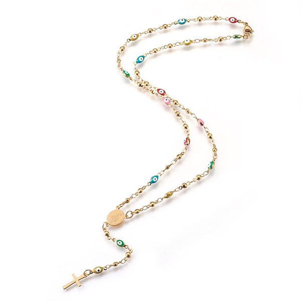 

PandaHall 304 Stainless Steel Rosary Bead Necklaces, with Enamel Evil Eye, Oval with Virgin Mary, Golden, 18.34 inch(46.6cm) 304 Stainless...