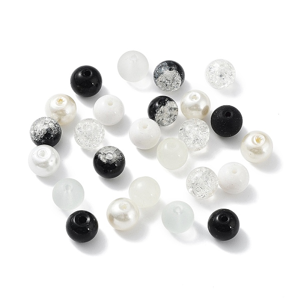 

PandaHall Glass Beads, Round, Mixed Style, White, 8~8.5x7.5mm, Hole: 0.8mm, 300pcs/bag Glass Round White