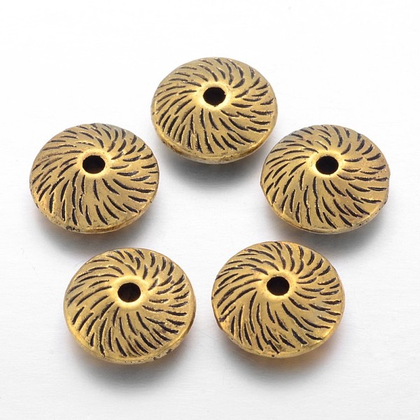

PandaHall Tibetan Style Alloy Flat Round Beads, Cadmium Free & Lead Free, Antique Golden, 12x4.5mm, Hole: 2mm, about 580pcs/1000g Alloy Flat...