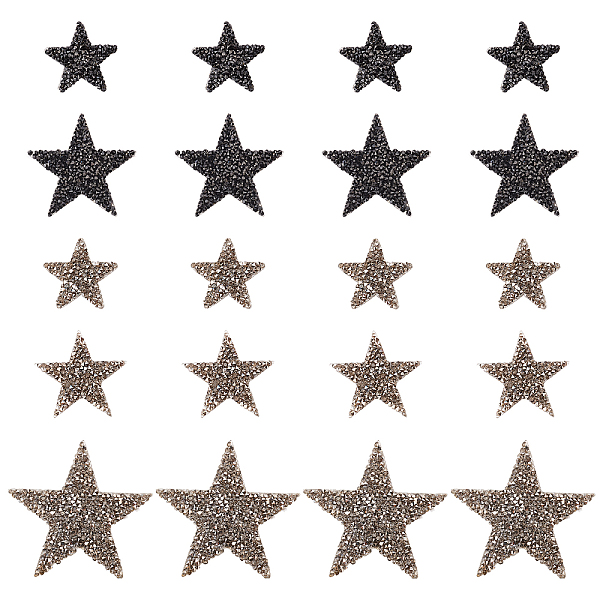 PandaHall 20 Pcs 4 Sizes Star Crystal Glitter Rhinestone Stickers Iron on Stickers Bling Star Patches for Dress Home Decoration(black...