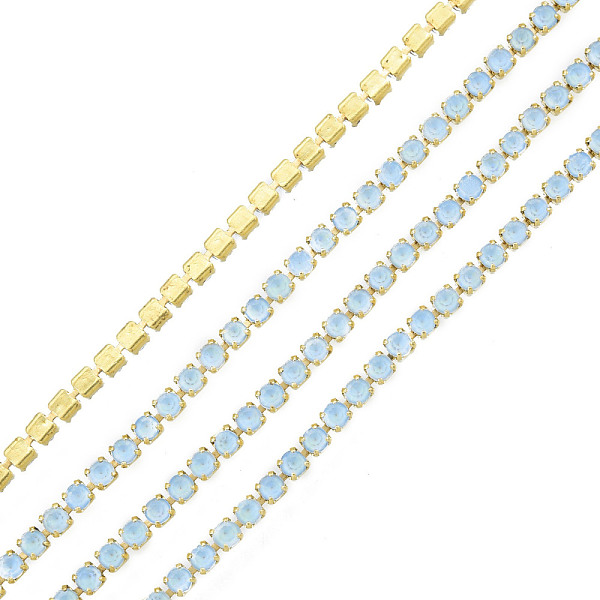 

PandaHall Brass Rhinestone Strass Chains, Rhinestone Cup Chain, Imitate Fluorescent Style, Raw(Unplated), Aqua Bohemica, 1.5x1.5mm, about..., Cyan
