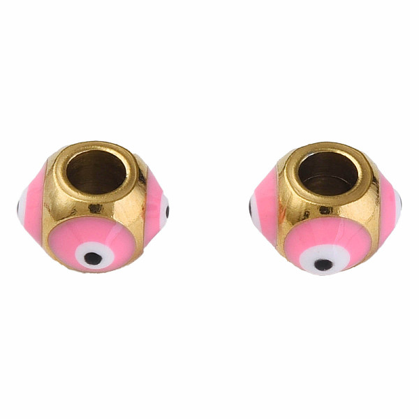 

PandaHall 201 Stainless Steel Enamel Beads, Round with Evil Eye, Golden, Hot Pink, 8.5x8.5x6mm, Hole: 3mm Stainless Steel+Enamel Evil Eye