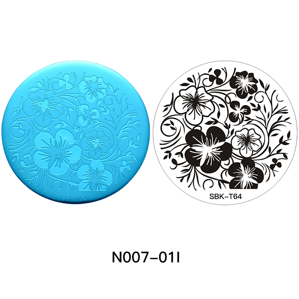 PandaHall Stainless Steel Nail Art Stamping Plates, Nail Image Templates, Template Tool, Flat Round, Flower Pattern, Stainless Steel Color...
