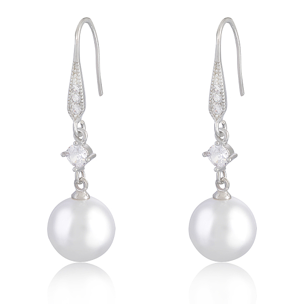 

PandaHall Pearl Earrings with Cubic Zirconia White Freshwater Shell Pearl Dangle Hook Earrings Stud Round Ball Drop Hoop Earrings Brass...