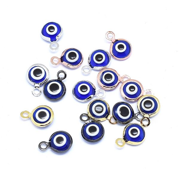 

PandaHall Handmade Evil Eye Lampwork Charms, with Brass Findings, Flat Round, Blue, Mixed Color, 10x6.5x3mm, Hole: 1.5mm Brass+Lampwork Evil...