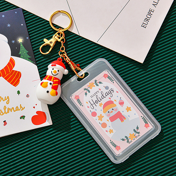

PandaHall Christmas Themed Plastic Keychain Card Sleeve, with Keychain Clasp and Silicone Charms, for Bus Pass Work Badge Card Holders...