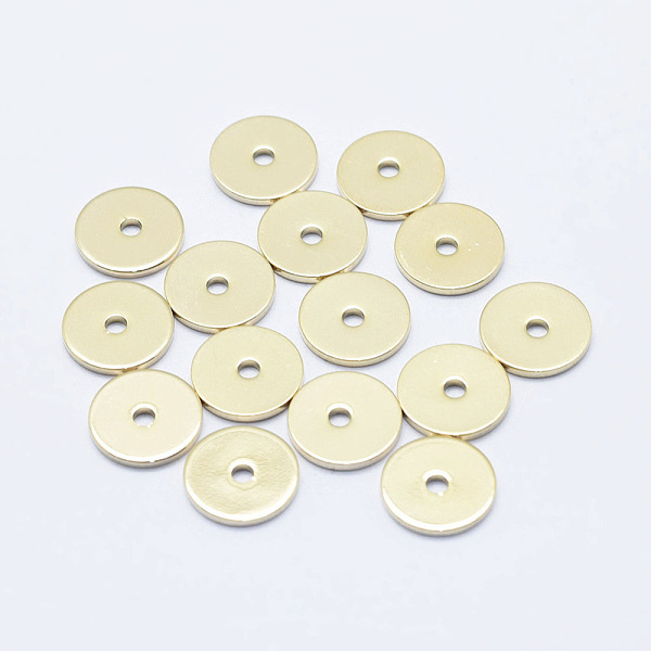 

PandaHall Brass Spacer Beads, Long-Lasting Plated, Nickel Free, Real 18K Gold Plated, Flat Round, 10x1mm, Hole: 1.4mm Brass Flat Round
