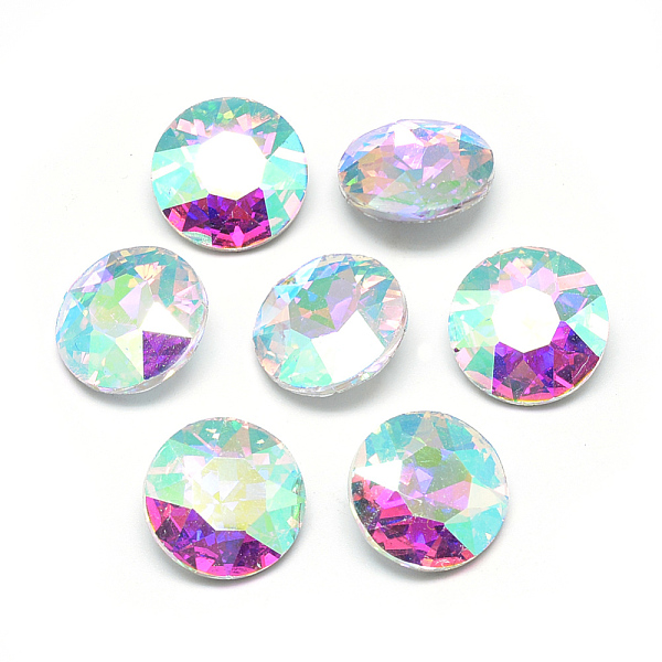 

PandaHall Pointed Back Glass Rhinestone Cabochons, Back Plated, Faceted, Flat Round, Clear AB, 16x7.2mm Glass Rhinestone Flat Round White