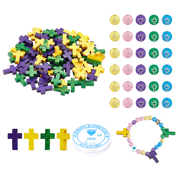 

PandaHall 340 Pcs 2 Styles Cross Beads, Wood Cross Charms Mixed Color Acrylic Round Beads Colorful Crucifixion Beads Ball Beads 8mm..., Multicolor