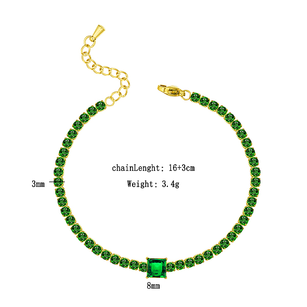 Stylish Stainless Steel Pave Green Cubic Zirconia Link Chain Bracelets For Saudi National Day