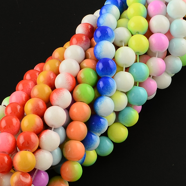 

PandaHall Two-Color Baking Painted Glass Bead Strands, Round, Mixed Color, 8mm, Hole: 1.3~1.6mm, about 104pcs/strand, 32.7 inch Glass Round..., Multicolor