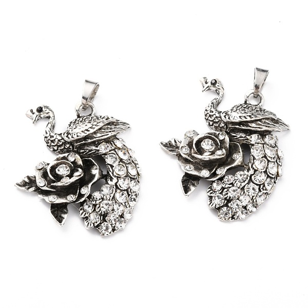 

PandaHall Alloy Rhinestone Big Pendant, Peacock with Flower, Crystal, Antique Silver, 54.5x46x9mm, Hole: 6x9mm Alloy+Rhinestone Bird Clear