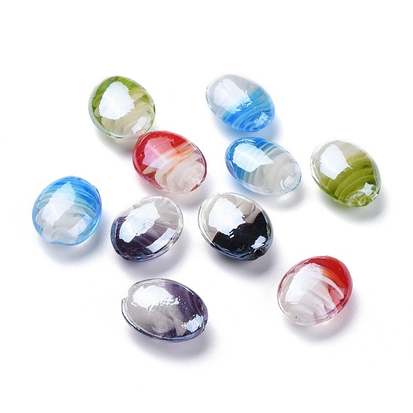 PandaHall Handmade Lampwork Beads, Pearlized, Oval, Mixed Color, 21x18x10mm, Hole: 2.5mm Lampwork Oval Multicolor
