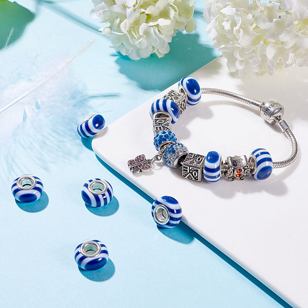 

PandaHall Resin European Beads, Large Hole Beads, with Platinum Tone Brass Double Cores, Rondelle, Blue, 14x8mm, Hole: 5mm Resin+Brass Core...