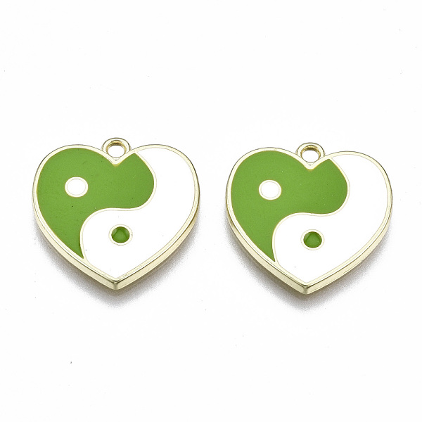 

PandaHall Rack Plating Alloy Enamel Pendants, Cadmium Free & Lead Free, Heart with Yin Yang, Light Gold, Lime Green, 18.5x18.5x2mm, Hole...