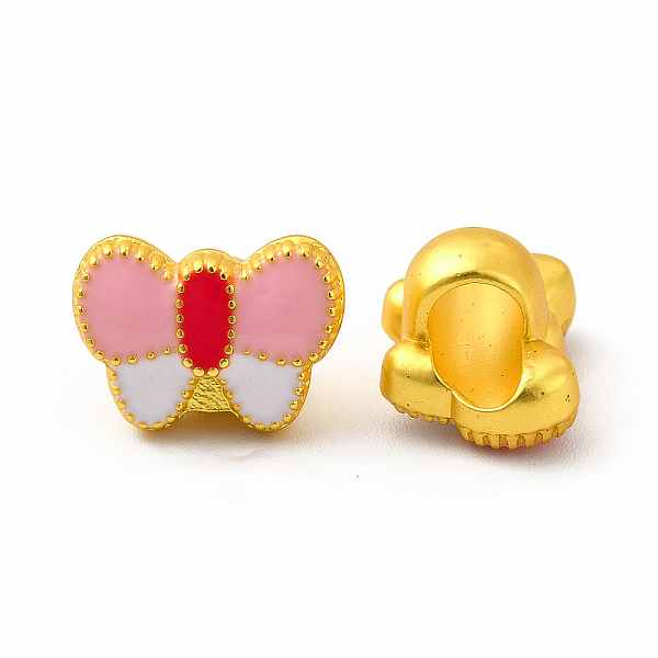 

PandaHall Rack Plating Alloy Enamel European Beads, Large Hole Beads, Bowknot, Matte Gold Color, 9x12.5x8mm, Hole: 4mm Alloy+Enamel Bowknot