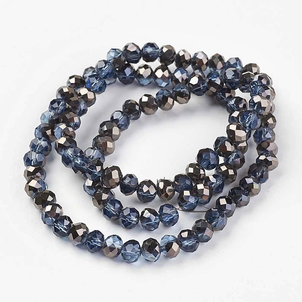

PandaHall Electroplate Transparent Glass Beads Strands, Half Black Plated, Faceted, Rondelle, Marine Blue, 3x2mm, Hole: 0.8mm, about...