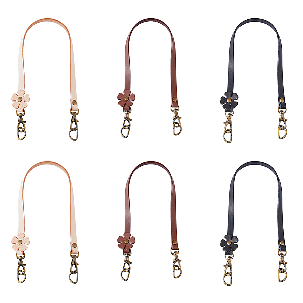 

PandaHall HOBBIESAY 6Pcs 3 Colors Flower End Cowhide Leather Bag Handles, with Alloy Stud & Iron Swivel Clasp & D Ring, Bag Strap..., Multicolor