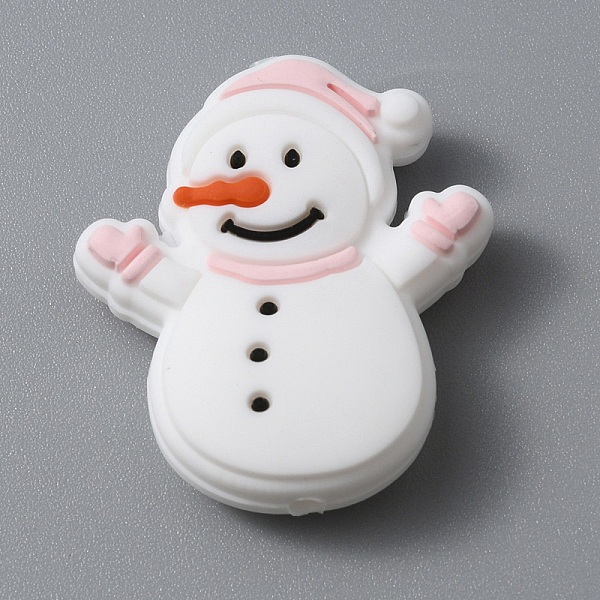Cuentas de silicona ecológicas de grado alimenticio con tema navideño de muñeco de nieve