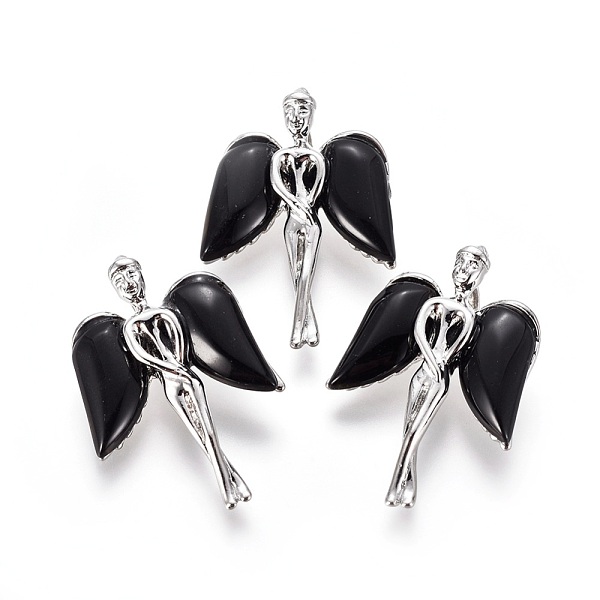 

PandaHall Natural Obsidian Pendants, with Platinum Tone Brass Findings, Angel, 34x23x8mm, Hole: 5x3mm Obsidian Angel & Fairy