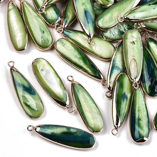 

PandaHall Natural Freshwater Shell Pendants, with Iron Loops, Edge Golden Plated, Dyed, Teardrop, Dark Sea Green, 31~33x10.5~12x5mm, Hole...