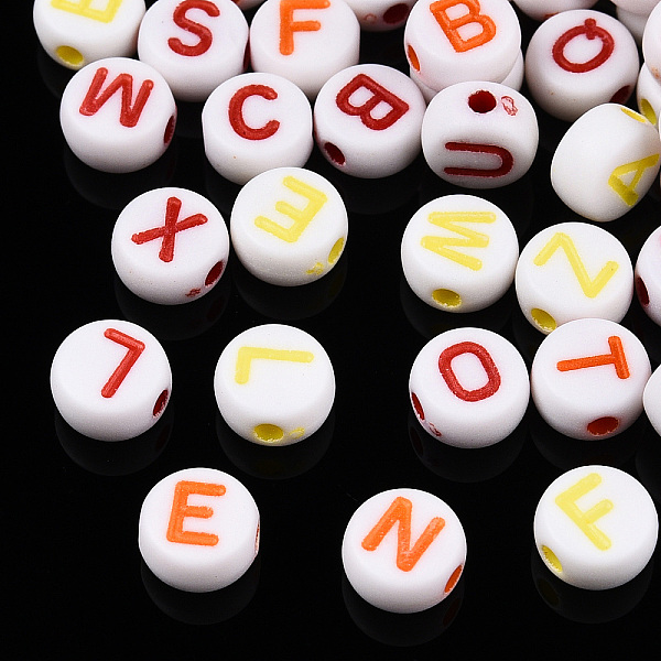 

PandaHall Craft Style Acrylic Beads, Flat Round with Alphabet, Mixed Color, 7x3.5mm, Hole: 1.6mm, about 3450pcs/500g Acrylic Flat Round..., Multicolor