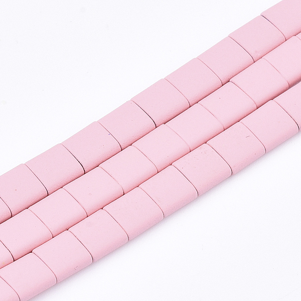

PandaHall Spray Painted Non-magnetic Synthetic Hematite Multi- Strand Links, For Tile Elastic Bracelets Making, Square, Pink, 5x5x2mm, Hole...