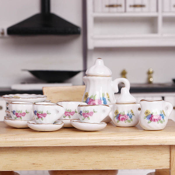 

PandaHall Mini Ceramic Tea Sets, including Cup, Teapot, Saucer, Micro Landscape Garden Dollhouse Accessories, Pretending Prop Decorations..., White
