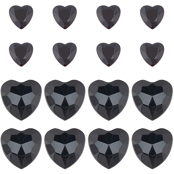 GORGECRAFT 200Pcs 2 Sizes Black Heart Rhinestone Flat Back Faceted Acrylic Rhinestones Flatback Plastic Gems Costume Jewels Embellishments for Jewelry Making Sewing DIY Crafts Home Wedding Decoration