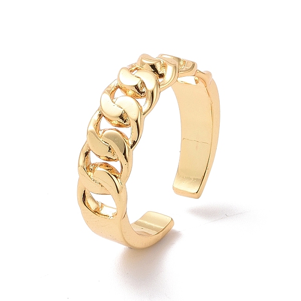 

PandaHall Brass Curb Chains Shape Open Cuff Ring for Women, Cadmium Free & Lead Free, Real 18K Gold Plated, US Size 7 1/2(17.7mm) Brass