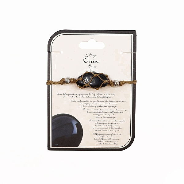 

PandaHall Natural Black Agate Macrame Pouch Braided Bead Bracelet, Wax Cord Adjustable Bracelet, 9-7/8 inch(25cm) Black Agate