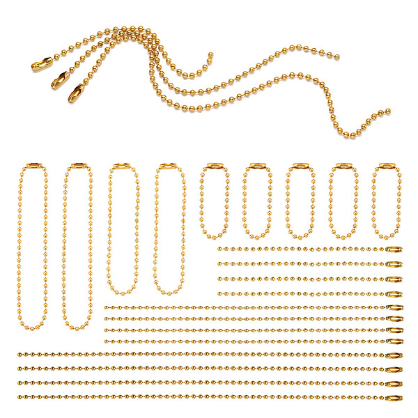 

PandaHall 105Pcs 3 Styles Iron Tag Chains, with Ball Chain Connectors, Golden, 10~20x0.24cm, 35pcs/style Iron