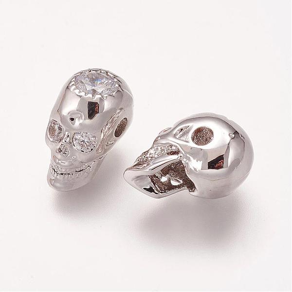 

PandaHall Brass Micro Pave Cubic Zirconia Beads, Skull, Platinum, 14x8x9.5mm, Hole: 2mm Brass+Cubic Zirconia Skull