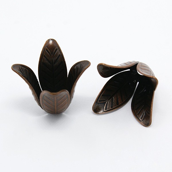 

PandaHall 4-Petal Brass Flower Bead Caps, Cadmium Free & Nickel Free & Lead Free, Red Copper, 17x22mm, Hole: 2.5mm Brass