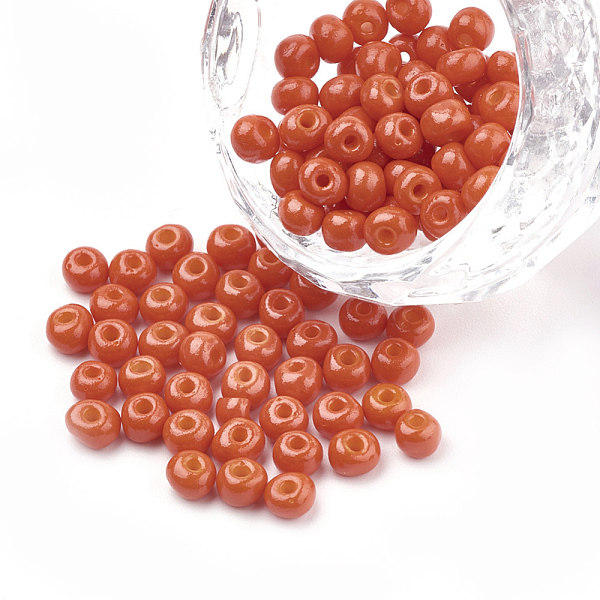 

PandaHall 6/0 Baking Paint Glass Seed Beads, Round, Orange Red, 4~4.5x3mm, Hole: 1~1.2mm, about 4500pcs/bag, about 450g/bag Glass Red