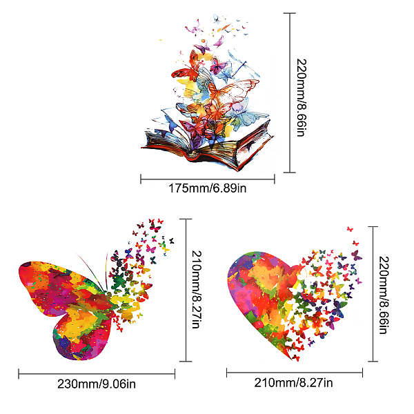 Creatcabin 3pcs 3-Stil Schmetterlingsmuster-Haustierfolie Mit Heißkleber-Wärmeübertragungsfolie