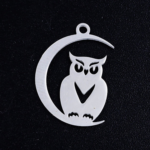 

PandaHall 201 Stainless Steel Pendants, For Halloween, Owl with Moon, Stainless Steel Color, 20x14x1mm, Hole: 1.5mm 201 Stainless Steel Owl