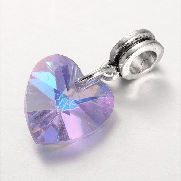 

PandaHall Large Hole Alloy European Dangle Charms, with Electroplated Glass Heart Pendants, Antique Silver, Lilac, 25mm, Hole: 5mm..., Purple