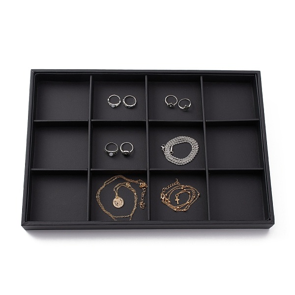 Stackable Wood Display Trays Covered By Black Leatherette