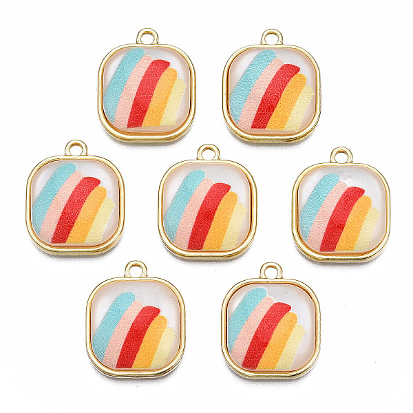 

PandaHall Resin Pendants, with Light Gold Plated Alloy, Cadmium Free & Nickel Free & Lead Free, Square, Colorful, 17x14x5mm, Hole: 1.4mm...
