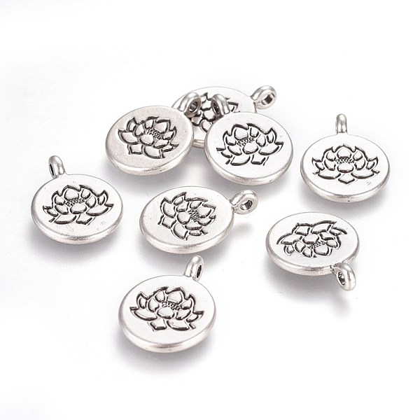 

PandaHall Tibetan Style Alloy Pendants, Flat Round with Lotus, Lead Free & Nickel Free & Cadmium Free, Thailand Sterling Silver Plated...